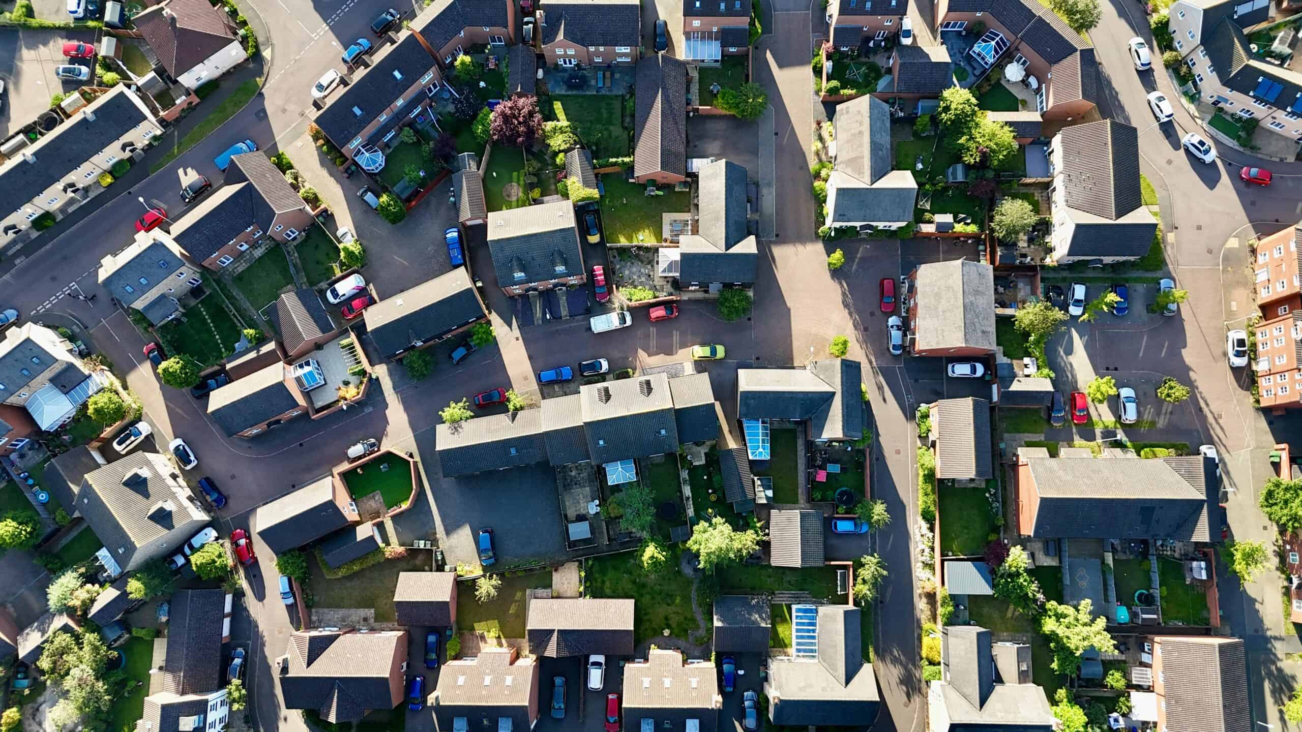 Aerial view of a densely packed residential neighborhood showing urban planning and large-scale housing management.